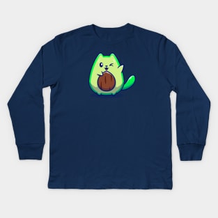 Cute Avocado Cat Cartoon Kids Long Sleeve T-Shirt